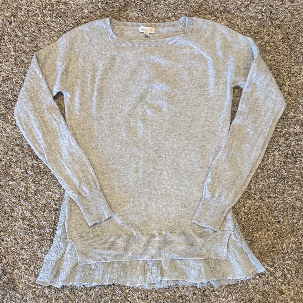 Garnet Hill Gray Sweater with Lace Hem